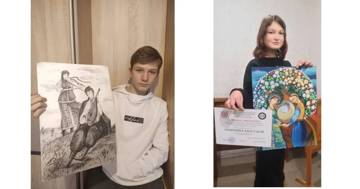 Костянтин Буравков і Анастасія Семерніна. Фото - Слобожанська школа мистецтв Знову — перемоги юних художників Слобожанського! на порталі Gromada Group